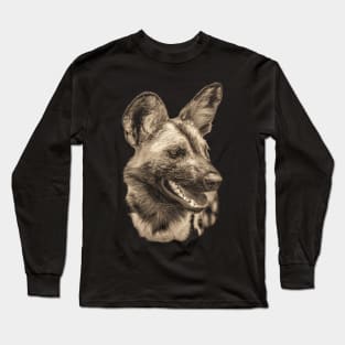 African Wild Dog Close-up Long Sleeve T-Shirt